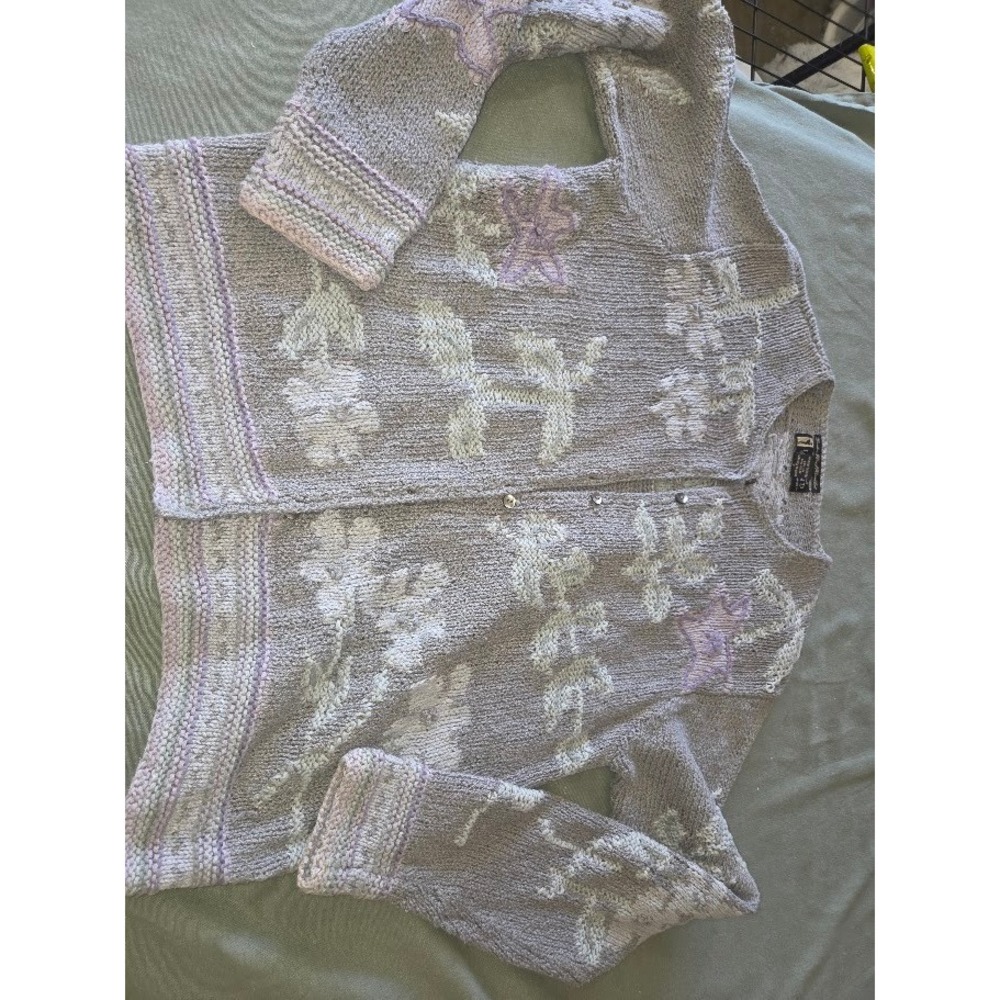 Eddie Bauer Legend Garden Floral Handknit Cardigan Sweater Linen Cotton Small
